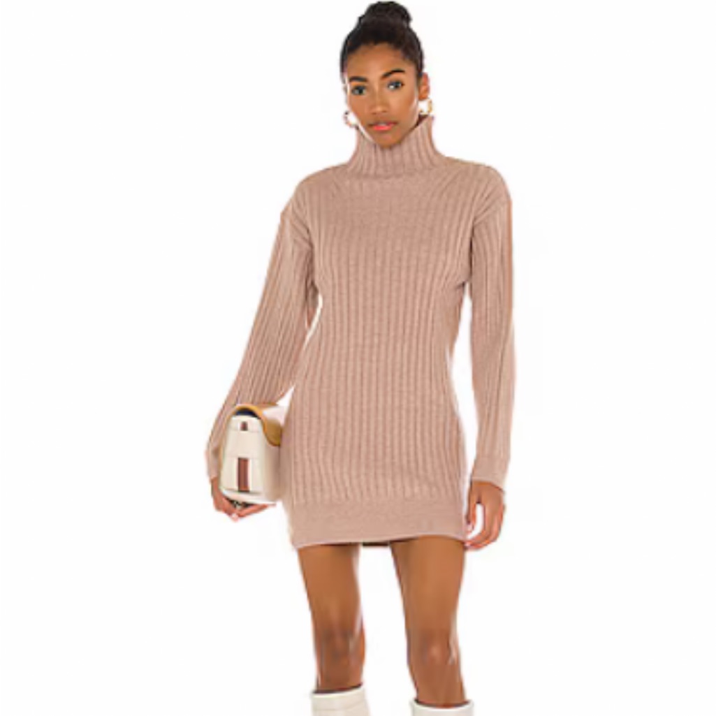 Revolve Song Of Style Miranda Mini Dress In Dusty Pink Ribbed Turtleneck Size M